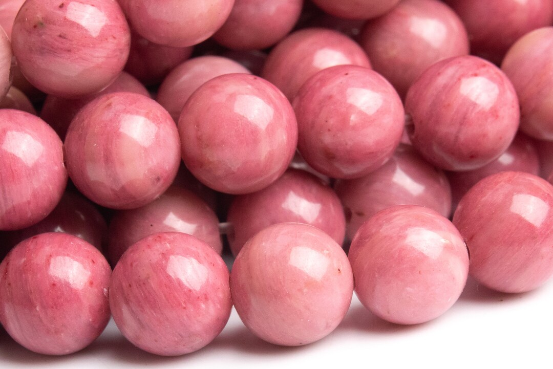Genuine Natural Rhodonite Gemstone Beads 6-7MM Rose Pink Round AAA ...