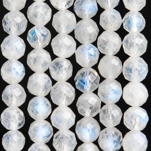Cuentas sueltas de piedra lunar arcoíris natural genuina de 4 mm, redondas, facetadas, translúcidas y de calidad AA (116941)