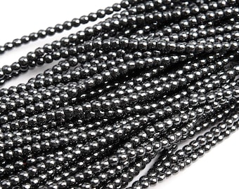 Genuine Natural Hematite Gemstone Beads 2MM Black Round AAA Quality Loose Beads (101313)
