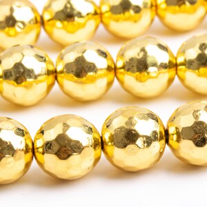 Hematite Gemstone Beads 12MM 18k Gold Tone Micro Faceted Round AAA Quality Loose Beads (107215)