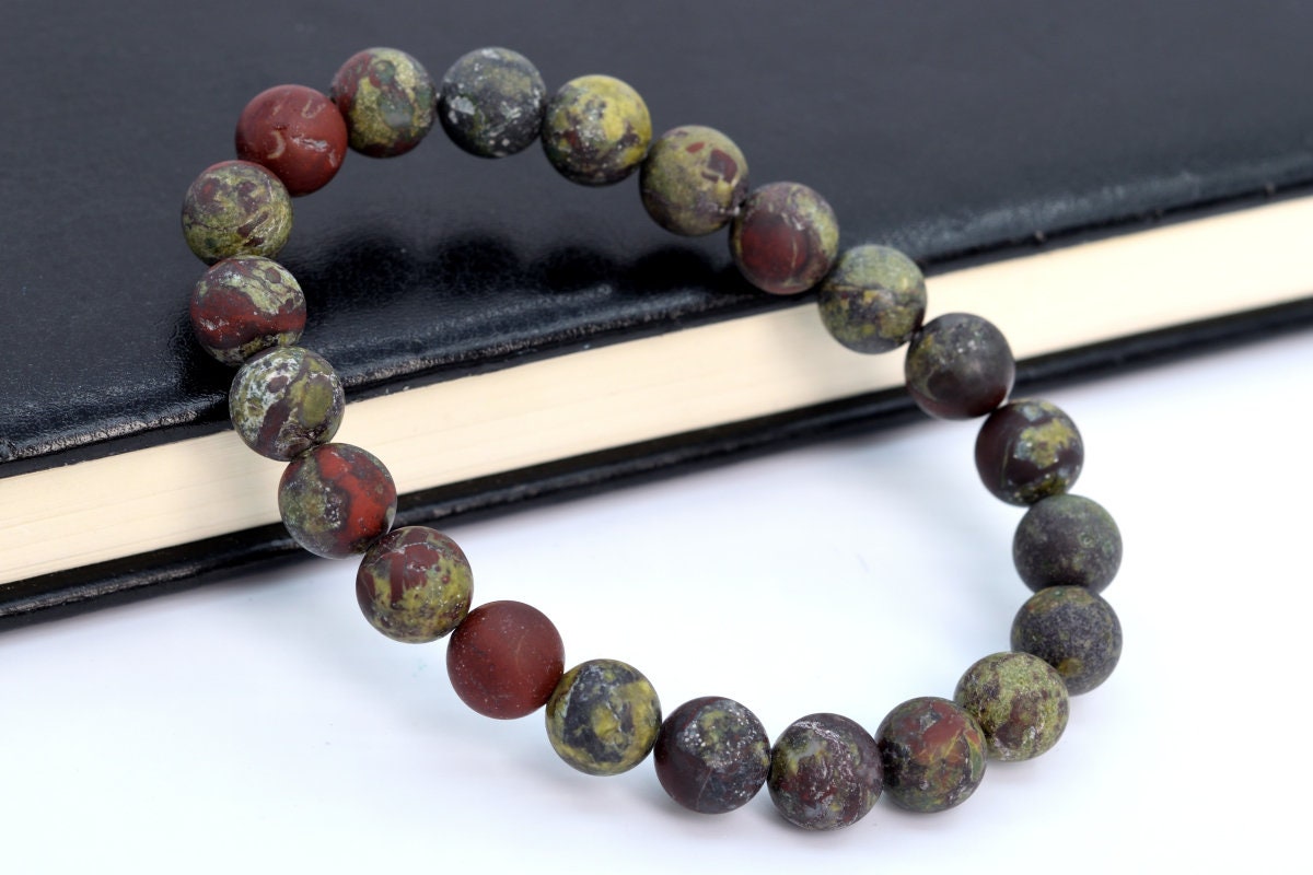 Bracelet Perles Jaspe Sang De Dragon – Sur Mesure, Pierres Naturelles, Vert Et Bordeaux