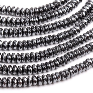 Genuine Natural Hematite Gemstone Beads 5-6x3MM Black Faceted Rondelle AAA Quality Loose Beads (101686)