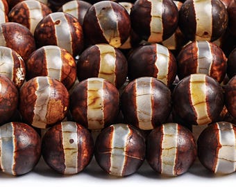 Brown Tibetan Agate Gemstone Beads 8MM Round AA Quality Loose Beads