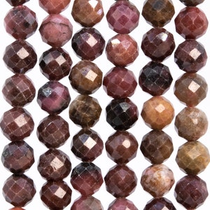 63 / 31  Pcs - 6MM Pink Brown Rhodonite Beads Grade A Genuine Natural Faceted Round Gemstone Loose Beads (113232)