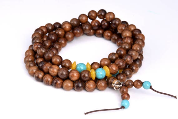 8MM 108 Pcs Fragrant Mix Wood Mala Beads Natural Wood Multicolor Round Beads 35"