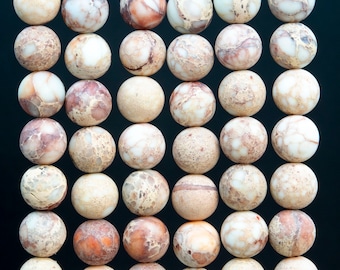 Sea Sediment Imperial Jasper Gemstone Beads 10MM Matte Milky White Round AAA Quality Loose Beads (112530)