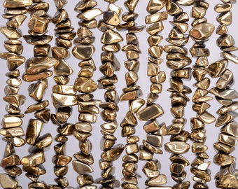 Hematite Gemstone Beads 4x3-10x5MM Champagne Gold Pebble Chips AAA Quality Loose Beads (104783)