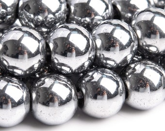 Hematite Gemstone Beads 7-8MM Silver Round AAA Quality Loose Beads (101338)