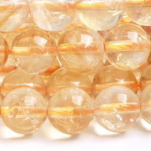 Genuine Natural Citrine Gemstone Beads 7MM Faint Yellow Round AA Quality Loose Beads (119521)