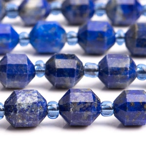 Genuine Natural Lapis Lazuli Gemstone Beads 8x7MM Deep Blue Faceted Bicone Barrel Drum A Quality Loose Beads (115629)