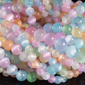 Selenite Gemstone Beads 6MM 8MM 10MM Rainbow Round AAA Quality Loose Beads