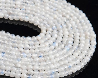 Genuine Natural Moonstone Gemstone Beads 3-4MM Translucent Rainbow Round AA Quality Loose Beads (112958)