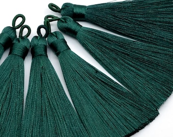 2 Pcs - 3.54" / 9CM Forest Green Tassel Polyester 0.9CM Thickness Handcraft High Quality Tassels (60837)