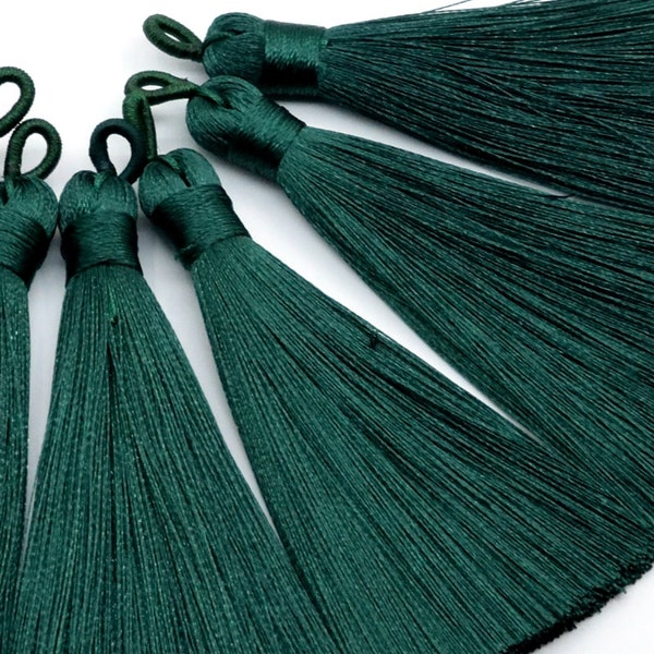 2 Pcs - 3.54" / 9CM Forest Green Tassel Polyester 0.9CM Thickness Handcraft High Quality Tassels (60837)