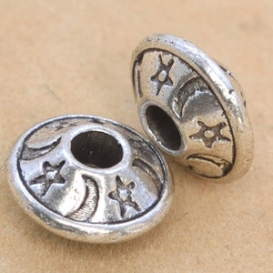 20 Pcs - 8x4MM Antique Silver Tone Moon & Star Saucer Spacer Beads (62773-2293)