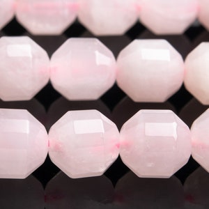 Genuine Natural Rose Quartz Gemstone Beads 10x9MM Pink Faceted Bicone Barrel Drum AA Quality Loose Beads (115639)