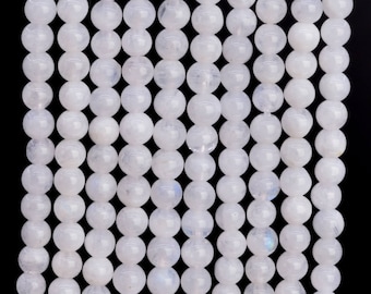 Genuine Natural Rainbow Moonstone Gemstone Beads 3-4MM White Round AA Loose Beads (104305)