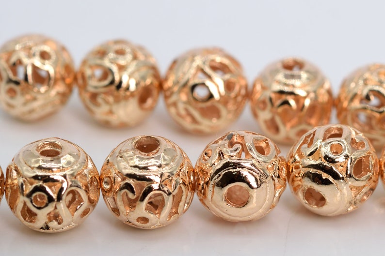 60322-1596 8MM Rose Gold Tone Round Spacer Beads for Jewelry Making 10 Pcs