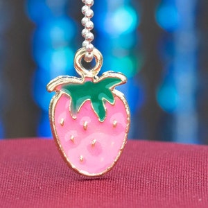 6 Pcs - 18x11x1MM Charm Strawberry Gold Tone With Pink & Green Enamel Charms (65371-3281)