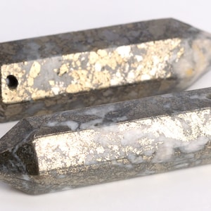 2 Pcs - 30x8MM Copper Pyrite Beads Healing Hexagonal Pointed Grade AAA Genuine Natural Loose Beads (105000)