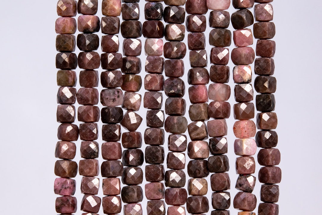 Genuine Natural Rhodonite Gemstone Beads 4MM Pink Brown Faceted Cube A ...