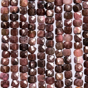 Genuine Natural Rhodonite Gemstone Beads 4MM Pink Brown Faceted Cube A Quality Loose Beads (113046)