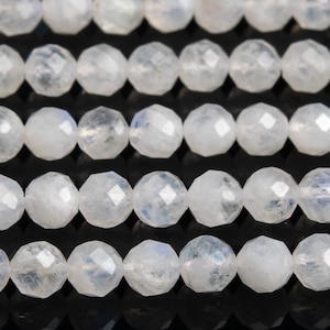 Genuine Natural Rainbow Moonstone Gemstone Beads 5MM White Faceted Round AAA Quality Loose Beads (116942)