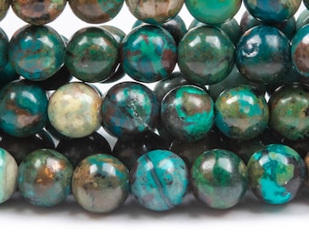 Natural Chrysocolla Azurite Gemstone Loose Round Beads, 4-12mm ,15
