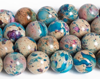 Sea Sediment Imperial Jasper Gemstone Beads 9-10MM Icy Blue and Purple Round AAA Quality Loose Beads (102755)