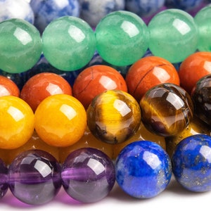 Genuine Natural 7 Chakra Gemstone Beads 8MM Multicolor Round AAA Quality Loose Beads (109946)