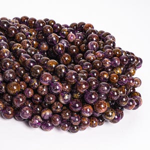 AAA+ Natural Amethyst Cacoxenite Inclusions Quartz Gemstone Beads 6-7/8/10/11/12/16/18 MM Brown Purple Round Loose Beads