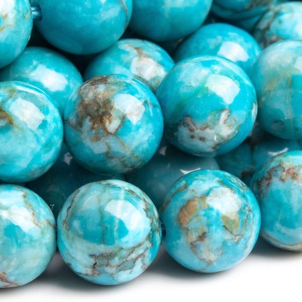 Magnesite Turquoise Gemstone Beads 8-9MM Cyan Round AAA Quality Loose Beads (107581)