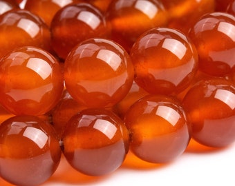 Genuine Natural Carnelian Gemstone Beads 9-10MM Orange Red Round AAA Quality Loose Beads (104276)