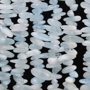 Genuine Natural Aquamarine Gemstone Beads 12-24x3-5MM Blue Stick Pebble Chip AA Quality Loose Beads (111266)