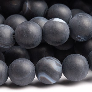 Genuine Natural Striped Agate Gemstone Beads 8MM Matte Black Round AAA Quality Loose Beads (103968)