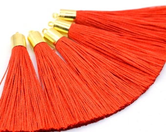 2 Pcs - 2.1" / 5CM Bright Red Tassel Artificial Silk 0.7CM Thickness Handcraft High Quality Tassels (64140)