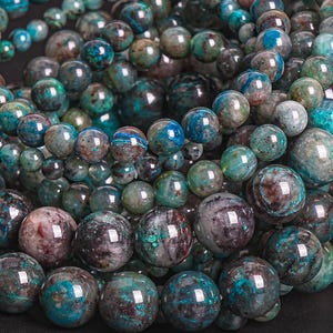 Genuine Natural 7MM/8MM/9MM/10MM Smooth Dark Blue Green Round Chrysocolla Gemstone Beads Bracelet