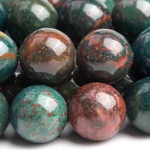 Genuine Natural Blood Stone Gemstone Beads 10MM Dark Green Round AAA Quality Loose Beads (103474)