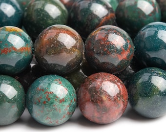 Genuine Natural Blood Stone Gemstone Beads 10MM Dark Green Round AAA Quality Loose Beads (103474)