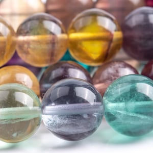Genuine Natural  Fluorite Gemstone Beads 11-12MM Multicolor Round AAA Quality Loose Beads (117930)