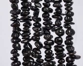 Genuine Natural Tourmaline Gemstone Beads 4-10MM Black Pebble Chips A Quality Loose Beads (108378)