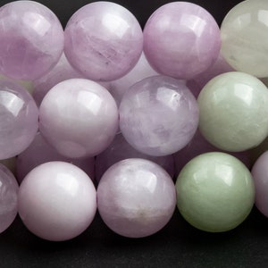 Genuine Natural Kunzite Gemstone Beads 8-9MM Green & Purple Round AA Quality Loose Beads (123940)