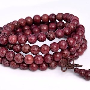 108 Pcs - 8MM Purple Sandalwood Mala Beads Natural Wood Round Beads 34&quot; (80043)