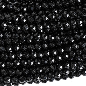 Genuine Natural Tourmaline Gemstone Beads 3-4MM Black Faceted Round AAA Quality Loose Beads (107689)