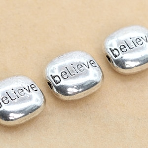 10 Pcs - 10x9MM Antique Silver Tone Believe Rounded Rectangle Spacer Beads (63453-2400)