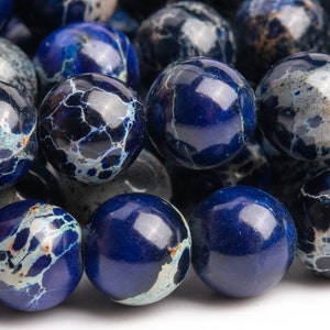 Sea Sediment Imperial Jasper Gemstone Beads 6MM Stormy Ocean Blue Round AAA Quality Loose Beads (112495)