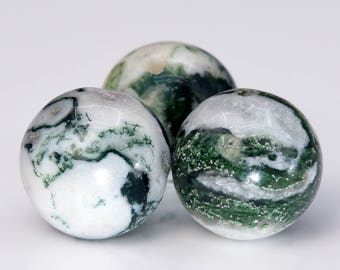 Genuine Natural Moss Agate Gemstone Beads 10MM Green & White Round A Quality Loose Beads (101269)