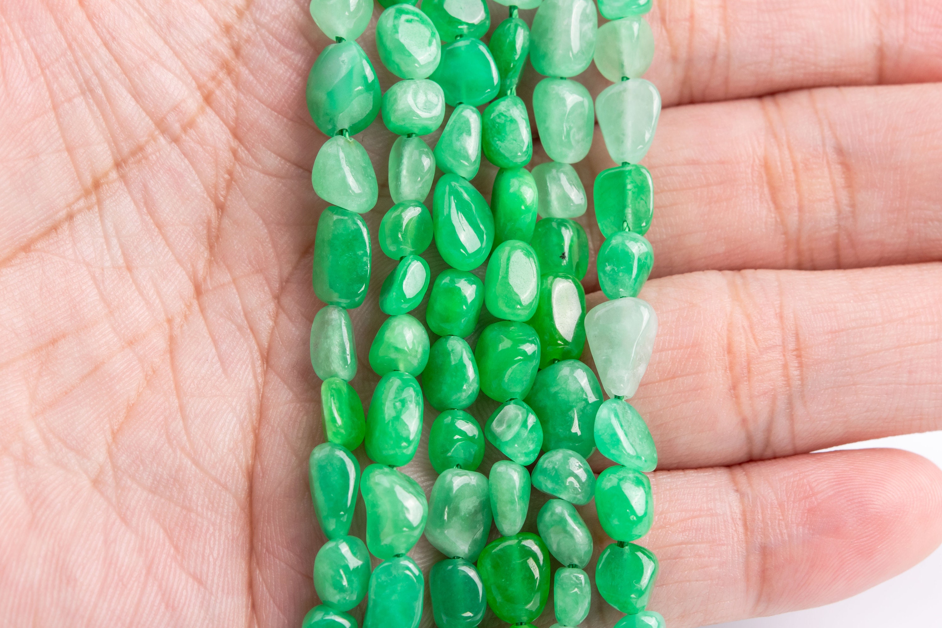 Light Green Burma Jade Gemstone Beads. 15” Strand of High