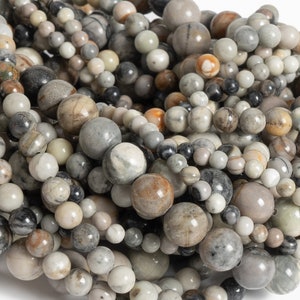Genuine Natural Picasso Jasper Gemstone Beads 4MM 6MM 8MM 10MM Gray Round AAA Quality Loose Beads