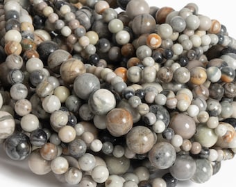 Genuine Natural Picasso Jasper Gemstone Beads 4MM 6MM 8MM 10MM Gray Round AAA Quality Loose Beads